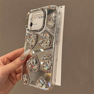Luxus 3D Liebe Herz Sparkle <span class=keywords><strong>Glitter</strong></span> Strass Spiegel Handy hülle für iPhone 16 15 14 Pro Max Mädchen Frauen Handy hülle - Product Image 4