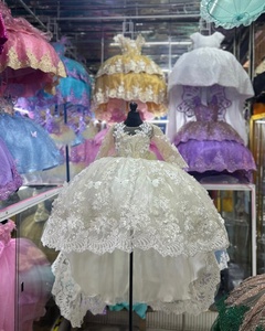 Vestido de baile blanco, vestidos de niña de flores, vestido de quinceañera de encaje personalizado para niña pequeña, vestidos de cumpleaños para desfile de primera comunión - Product Image 5