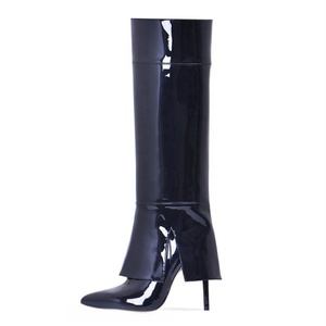 Bright Patent Stiletto Style High Slim Heels Shoes Women Pointed Toe 2 Wear Ways Removable Upper Knee High <b>Boots</b> - Product Image 5