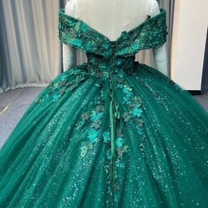 Lsany290 Stunning Emerald Green Maternity Quinceanera <b>Ball</b> Gown Appliques 3D Floral Sequin <b>Glitter</b> Organza Sweetheart Neck - Product Image 6