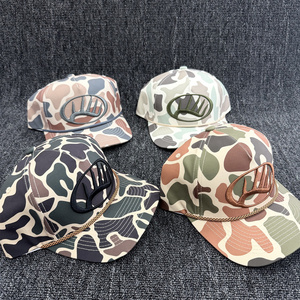 Op maat gemaakte 3D geborduurde logo Old School 5-panel sport golf pet met touw, eendencamo, gebogen klep, ongestructureerde snapback cap - Product Image 3