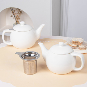 Juego de Té de Cerámica Estilo Europeo para el Hogar, Tetera Individual, Hervidor de Agua, Filtro de Acero Inoxidable, Celadón Blanco Brillante - Product Image 1