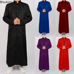Costume <span class=keywords><strong>de</strong></span> Prêtre Père Noël pour Halloween, Robe <span class=keywords><strong>de</strong></span> Prêtre Médiévale Renaissance Rétro, Nouvelle Robe <span class=keywords><strong>de</strong></span> Clergé avec Collier Croix - Product Image 2
