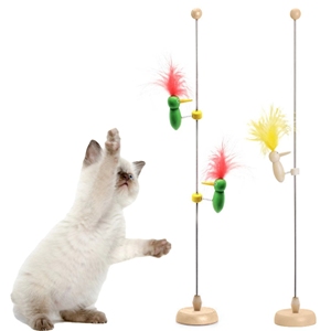 Juguete de plumas para gatos de entrega rápida, juguete interactivo para gatos y gatitos con ventosa potente, varita de juguete portátil - Product Image 1