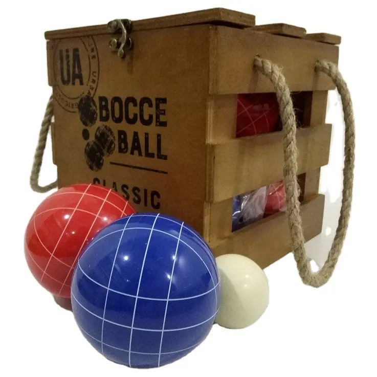 Jogo de jardim ao ar livre petanca jogo de resina bocce bola com caixa de madeira em grande promoção 2024