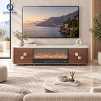 Meuble TV de luxe à 4 tiroirs avec cheminée électrique, en marbre synthétique et acier inoxydable, directement de l'usine