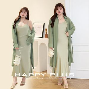 แฮปปี้ พลัสชุดเดรสกระโปรงยาวผ้าชีฟองสีเขียวสำหรับผู้หญิง ระบายอากาศได้ดี สีพื้น ไซส์พลัส N8843 - Product Image 5