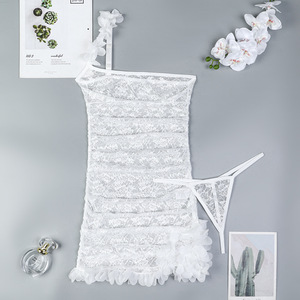 Nouvelle mode ensemble de lingerie <span class=keywords><strong>transparente</strong></span> en dentelle avec broderie florale à épaules inclinées ensemble de soutien-gorge à bretelles sexy avec string pour femme - Product Image 6