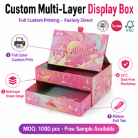 Boîte de présentation multi-couches avec logo personnalisé pour cosmétiques, outils de nail art, jouets, rangement coulissant, finition mate