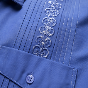 Camisa Guayabera de Manga Larga <span class=keywords><strong>para</strong></span> Hombre, Bordado Vertical, Pliegues Decorativos, 4 Bolsillos, Estilo Cubano Informal, Cierre de Botones, Tallas Regulares US/EU - Product Image 3