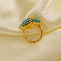 Anillo de Acero Inoxidable con Diamantes Azules, Verdes y Rojos, Recubrimiento de Oro de 14K, Estilo Abierto, Forma de Gota de Agua
