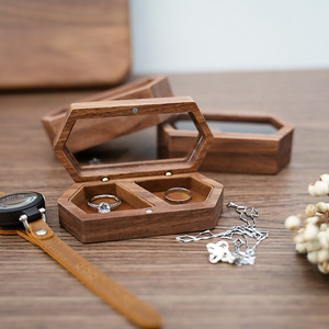 Factory Sale Engraved Black Walnut Wooden Magnetic Lid <b>Earring</b> Ring Accessories Jewelry Storage <b>Box</b> - Product Image 4