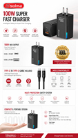 Cargador Rápido Popular de 100W para Teléfono, Adaptador Tipo-C, Cargadores para Celulares Samsung, iPhone, OnePlus y Otros Dispositivos
