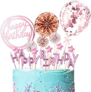 Set Personalizzato per Decorazione <span class=keywords><strong>Torta</strong></span> in Oro Rosa con Fiori di Carta, Palloncini, Inserti per Biglietti e Topper per Candela in Acrilico 'Buon Compleanno' - Product Image 3