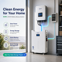 Système hors réseau pour appartement, batterie LiFePO4 5 kWh, 51 V 100 Ah, haute efficacité, cellules de qualité A, moniteur intelligent WIFI LFP.