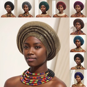 Gorro turbante plisado con purpurina hecho a mano, estilo africano, para fiesta en Nigeria, para mujer - Product Image 2