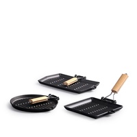 Poêle à griller en fonte 22-33 cm avec poignée en bois pliable, pré-culottée pour steak, barbecue, camping, restaurant, personnalisable OEM