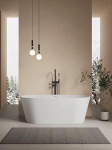 Bañera Ovalada Independiente de Piedra Artificial, Acabado Mate, Diseño Ecológico y Duradero, Bañera Profunda para Remojo - Product Image 6