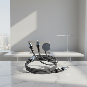 Cable Tipo C 3 en 1 Premium, 100W PD, Cargador Rápido, Cable de Nailon Trenzado para iPhone, <span class=keywords><strong>Apple</strong></span> <span class=keywords><strong>Watch</strong></span> y Samsung - Product Image 1