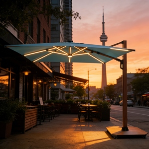 <span class=keywords><strong>Grand</strong></span> <span class=keywords><strong>parasol</strong></span> de jardin en aluminium à bras déporté, avec système de poussée interne, revêtement poudré et éclairage LED solaire - Product Image 2