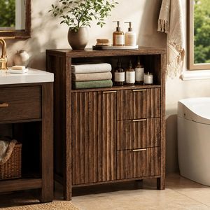 Meuble de salle de bain moderne et fin en MDF, durable et écologique, avec 3 tiroirs et étagère réglable, rangement gain de place pour appartement - Product Image 2