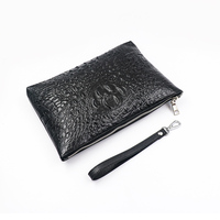 Pochette en cuir véritable gaufré façon alligator pour homme, sac à main d'affaires avec dragonne et fermeture éclair