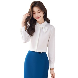 Women's Mint Green Stand-Up Collar Shirt Solid Color Long Sleeve Work Blouse Polyester Poplin Fabric Office Wear - Product Image 5