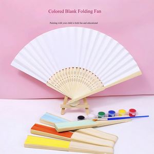 Éventail pliant en papier blanc personnalisé avec logo, en bambou, pour mariage, fête, ou événement, avec impression sur tissu de bambou - Product Image 4