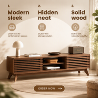 Mueble para TV de Madera de Nogal Estilo Moderno de Mediados de Siglo, Consola Multimedia con Puertas Corredizas, Estantes Abiertos, Patas Cónicas, Compatible con TV de 65 Pulgadas, OEM ODM