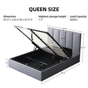 <span class=keywords><strong>Cadre</strong></span> de lit rembourré avec barre de levage, grand espace de rangement, 160 x 200 cm, <span class=keywords><strong>cadre</strong></span> de lit en velours, support en <span class=keywords><strong>lattes</strong></span> de bois - Product Image 2