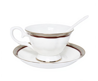 Ensemble de tasses et soucoupes en porcelaine fine de style américain, élégant, avec bordure dorée et rouge, durable, portable, vaisselle de table haut de gamme pour hôtel, OEM