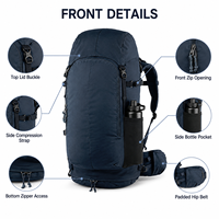 Sac de voyage imperméable 52L, dos rembourré personnalisé, multi-compartiments, sac à dos de randonnée pour le VTT
