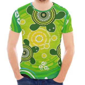 Printed Australia Aboriginal Men's T-shirt Manufacturers Dot Painting Sea Turtle In Aboriginal Style Green T shirt For Women