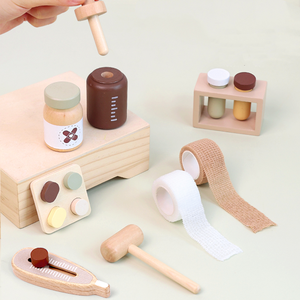 Jeu de simulation médicale pour tout-petits avec stéthoscope, seringue, sac de médecin, tensiomètre, mini kit de docteur en <span class=keywords><strong>bois</strong></span> pour enfants - Product Image 6