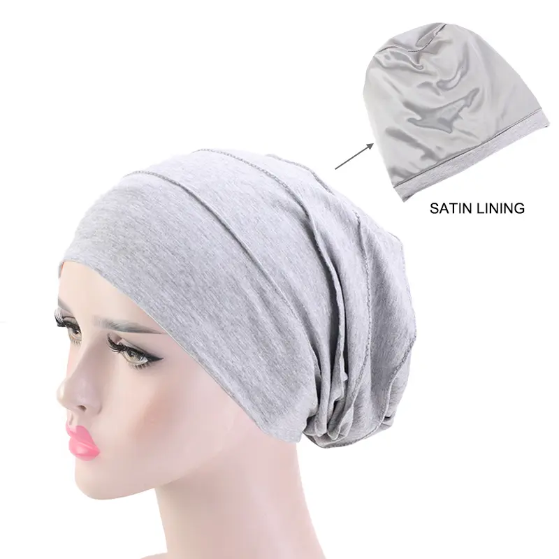 Vrouwen Zachte Satijnen Voering India Hoed Stretch Slaapmuts Moslim Ruche Kanker Chemo Hoed Beanie Sjaal Tulband Hoofd Wrap Cap