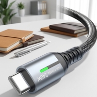 Cable USB C a USB C de 240W, 1M 2M 3M, Trenzado de Nailon, Carga Ultra Rápida, Sincronización de Datos, Indicador LED para Laptop, Teléfono, Tablet