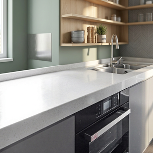 Encimera de Cocina de Piedra Artificial de Diseño Moderno, Superficie Sólida, Color Mármol Gris, Corte a Medida, Diseño de Modelo 3D - Product Image 1