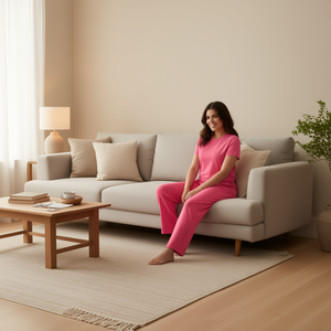 Ensemble de survêtement décontracté pour femme Tc263, manches courtes, col rond, couleur unie, respirant, léger, en spandex et polyester, longueur intégrale - Product Image 2