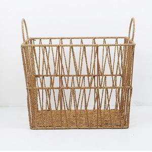 Woven <b>Storage</b> <b>Basket</b> Rectangle With Handles Handmade For Towel Clothing Toy Organization - Product Image 4