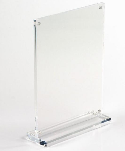 5X7 T Shape Acrylic Sign Holder Tabletop Acrylic Display Stand With Magnet