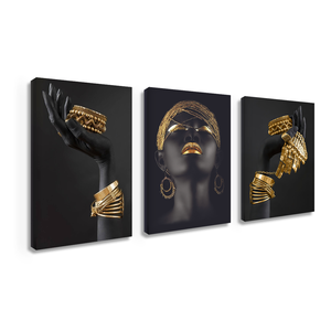 Donna africana arte della parete pittura di arte <span class=keywords><strong>Poster</strong></span> e stampe donna nera arte <span class=keywords><strong>con</strong></span> gioielli in oro tela immagine decorazione per la casa - Product Image 1