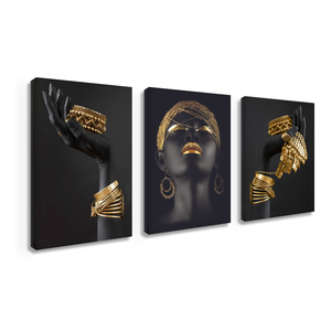 African Woman Wall Art Painting Art Poster and Prints Big Black Woman Holding Gold Jewelry Canvas Picture Home Decor