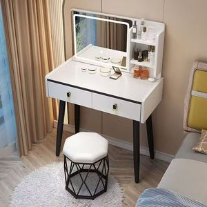 Tocador Moderno y Elegante con Superficie <span class=keywords><strong>de</strong></span> Vidrio, Mesa <span class=keywords><strong>de</strong></span> Maquillaje Blanca y Negra - Product Image 6