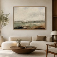 Peinture à l'huile sur toile faite à la main, paysage tonaliste neutre et brumeux, texture Wabi Sabi, art abstrait pour la décoration du salon