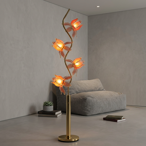 Chic Aesthetic Lotus Floor <b>Lamp</b> Golden S Pole 4 Flower Heads Pink Acrylic <b>Shade</b> Accent <b>Lamp</b> for Entryway Deco - Product Image 5