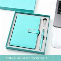 Ensemble cadeau personnalisé de carnet en cuir bleu A5 et stylo avec parapluie, ensemble cadeau d'affaires avec stylo pour le bureau, coffret cadeau d'entreprise