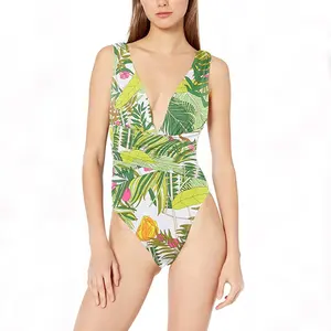 2022 Nieuwste Een Stuk Tropische Leaf Print V-hals Een Stuk Sexy Bikini Badpak Gedrukt Badmode