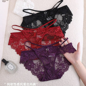 Sous-vêtements sexy en dentelle à nœud pour femmes, lingerie française, pur désir, maille creuse, bas taille basse - Product Image 1