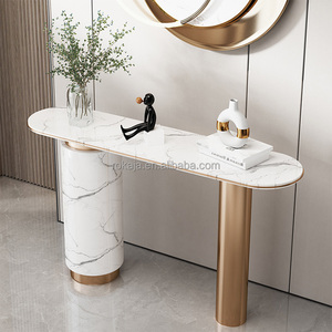 <span class=keywords><strong>Mesa</strong></span> de entrada de pies dorados cilíndricos de <span class=keywords><strong>alta</strong></span> calidad, <span class=keywords><strong>mesa</strong></span> decorativa de piedra sinterizada de lujo, <span class=keywords><strong>mesa</strong></span> de consola de acero inoxidable para Hotel - Product Image 3