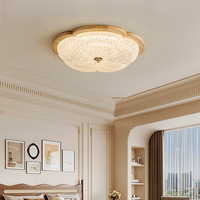 Plafonnier festonné, cadre en bois de noyer en forme de fleur, LED à intensité variable, pour chambre et salon